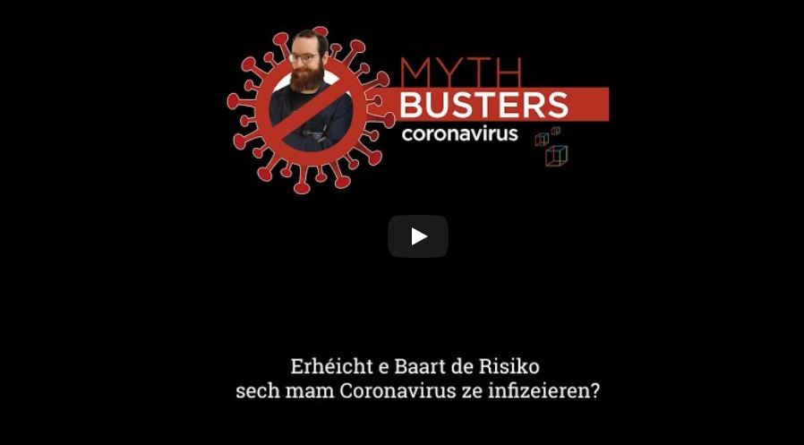 Luxembourg Science Center – Coronavirus Mythbusters: Erhéicht e Baart de Risiko sech mam Coronavirus ze infizeieren?